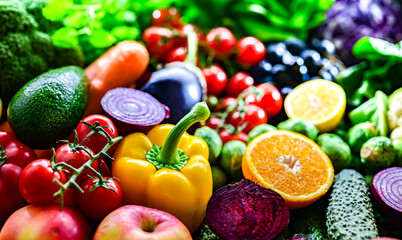 Fresh raw vegetables and fruits