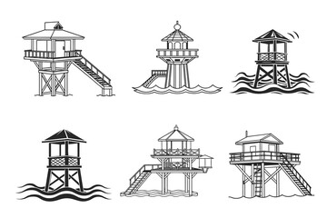 Obraz premium Set of Power of jumping into water vector silhouette line art 