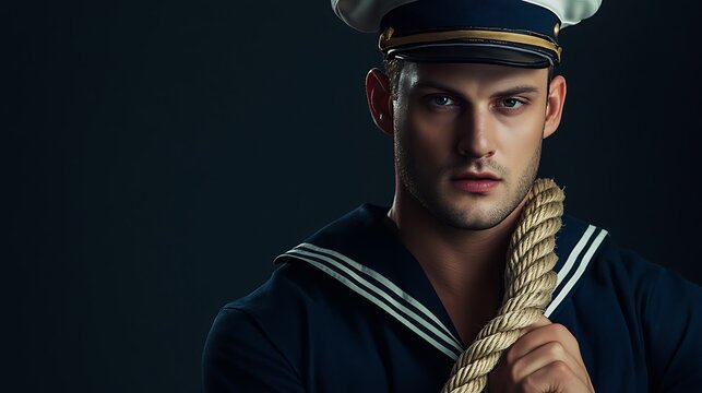 A man in a sailor's hat is holding a rope