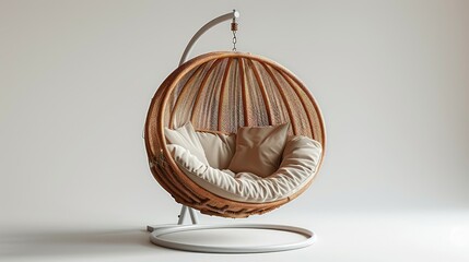 A stylish hanging chair designed for relaxation and comfort in indoor or outdoor spaces.