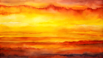 Obraz premium Layered Watercolor Background in Sunset Orange and Yellow. Perfect for: Sunset-themed parties, Summer festivals, Warm interiors