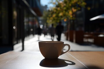 Fototapeta premium A Cup of Coffee on a Sunny Day at an Outdoor Cafe