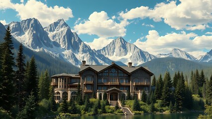 Fototapeta premium Majestic Mountain Lodge in Art Deco Style