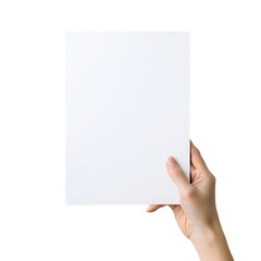 hand holding blank paper on a transparent background