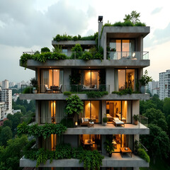 Modern, eco-friendly, green home. Urban greenery, urban ecology