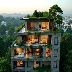Modern, eco-friendly, green home. Urban greenery, urban ecology