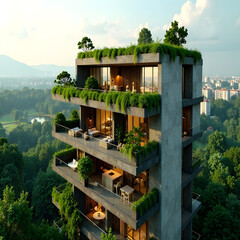 Modern design eco-friendly, green building. Urban greenery, urban ecology