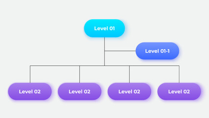Business hierarchy chart infographics. Corporate organizational structure graphic elements with 2 levels. The top-level connects to 4 subordinate nodes