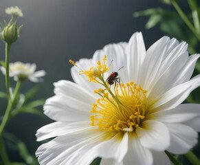 Obraz premium A delicate flower with an insect enjoying the nectar, garden scene, colorful flowers, beautiful blooms