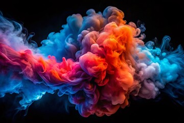 Fototapeta premium Vibrant Isolated Clouds of Colored Smoke in Blue, Red, Orange, and Pink Swirling on a Dark Background for Stunning Night Photography