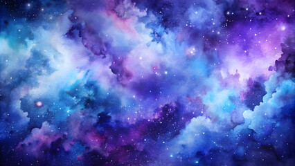 Fototapeta premium Indigo and Violet Watercolor Stains with Galaxy Effect. Perfect for: Sci-fi events, Cosmic art, Dreamy branding