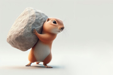 The rodent carries a heavy stone. Space for text.