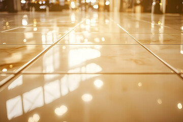 Gleaming tiled floor reflecting lights in a modern building.