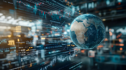 Obraz premium Global data network, digital earth, futuristic technology.