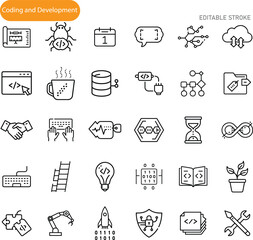 Software Development Icons Coding, Programming, and Deployment Process