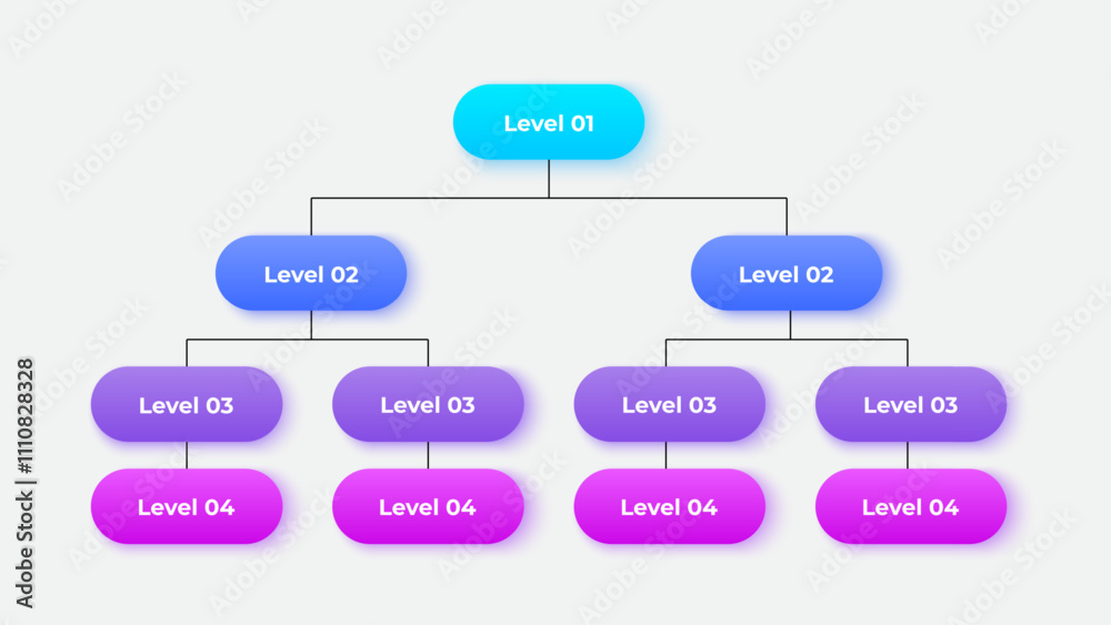 Aufkleber business hierarchy chart infographics. corporate organizational structure graphic elements with 4 le