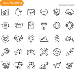 Digital Marketing Icons Strategy, Analytics, Growth, and Engagement