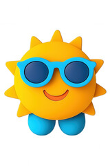 Stylized Sun in Blue Yellow Sunglasses Isolated on Solid Color Background Emoji Illustration