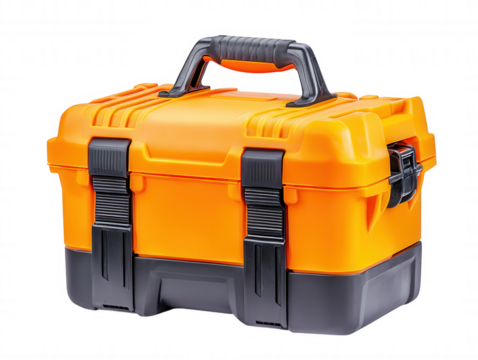 Orange Toolbox Security Compartments Combination Lock Storage Dark Background High Resolution