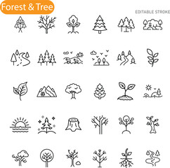 Forest, Trees, Nature, Icons, Line Art, Editable, Graphics, Symbols, Landscape, Illustrations