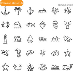 Ocean Life Icons Marine Animals, Boats, and Underwater Scenery
