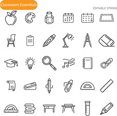 Classroom Essentials Icons of Education, Learning, and Supplies