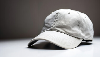 Casual Light Gray Cap with a Soft Fabric Texture Resting on a Clean White Surface