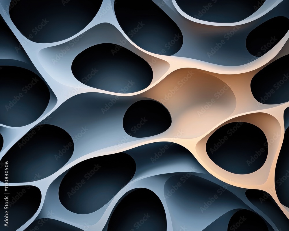 Fototapete A smooth, abstract background featuring curving shapes and voids in gradient tones of blue and cream, creating a sense of depth and fluidity.