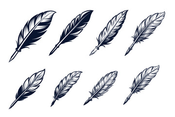 Set of Feather vector silhouette line art 