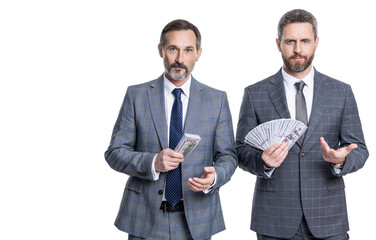 businessmen investors invest money in successful business in suit for financial investment isolated on white