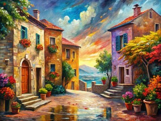 Fototapeta premium Vintage Style Abstract Oil Painting on Canvas with Colorful Brushstrokes, Modern Texture and Contemporary Art Elements for Artistic Backgrounds and Decor