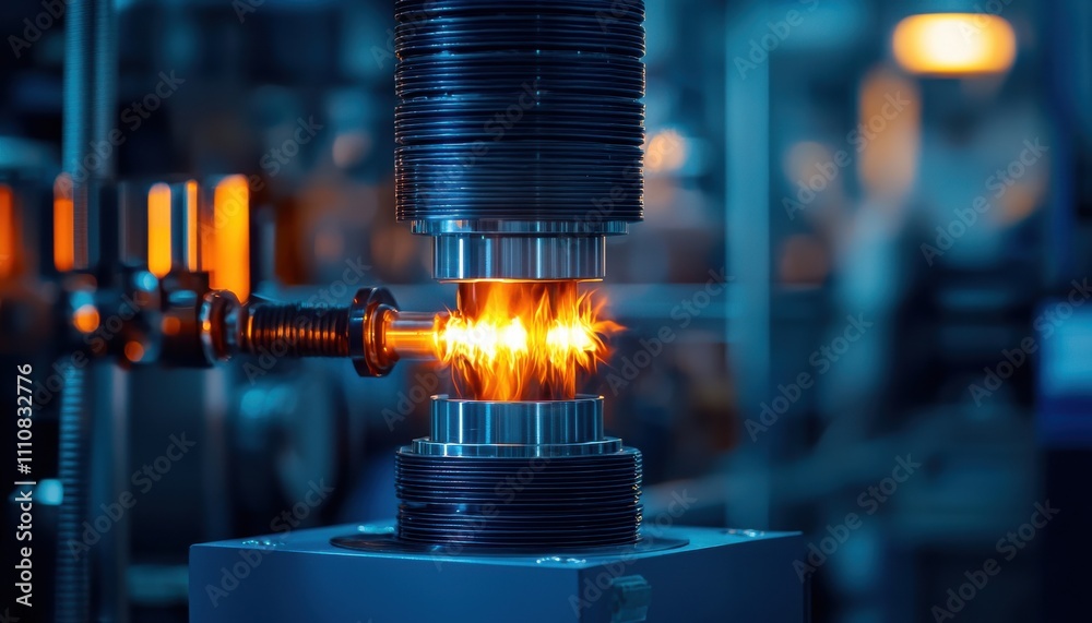 Poster a close-up of an industrial machine part emitting bright sparks, showcasing advanced engineering and