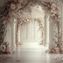 Photo Realistic Elegant Background for Photoshoot with Cinematic Floral Theme and Sophisticated Aesthetic in Soft Lighting