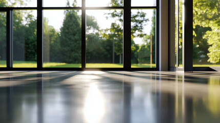 Naklejka premium Sunlit Reflections Through Floor-to-Ceiling Glass Windows