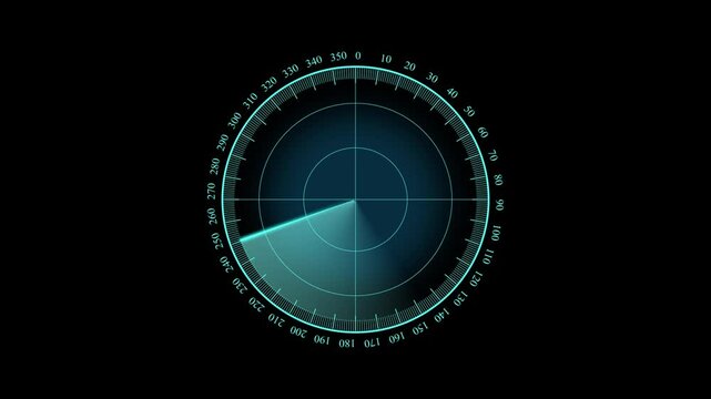 Abstract neon radar animated blue, green in dark background. Radar Navigation is looking for objects. Searching process in futuristic interface, Seamless loop, Radar system monitoring objective