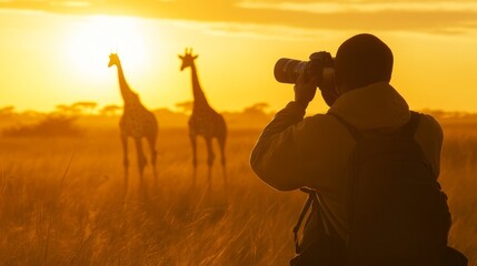 Fototapeta premium Golden Hour Giraffe Photography in the African Savannah