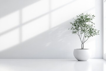 Minimalist Room Decor Featuring A Plant In A White Pot