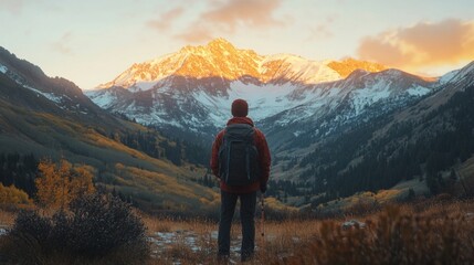 Fototapeta premium Awe-Inspiring Mountain View at Sunrise; A Hiker's Perspective