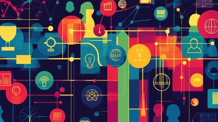 A digital representation of human rights icons interconnected