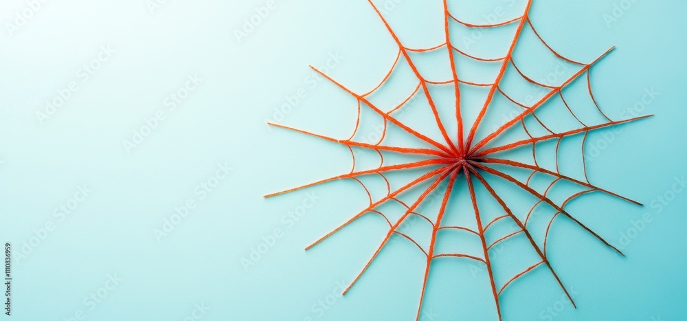 Poster A minimalist spider web design set against a light blue background, showcasing its intricate patterns and symmetry.