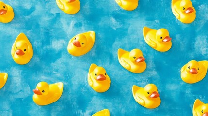 A Playful Pattern of Yellow Rubber Ducks on a Blue Background