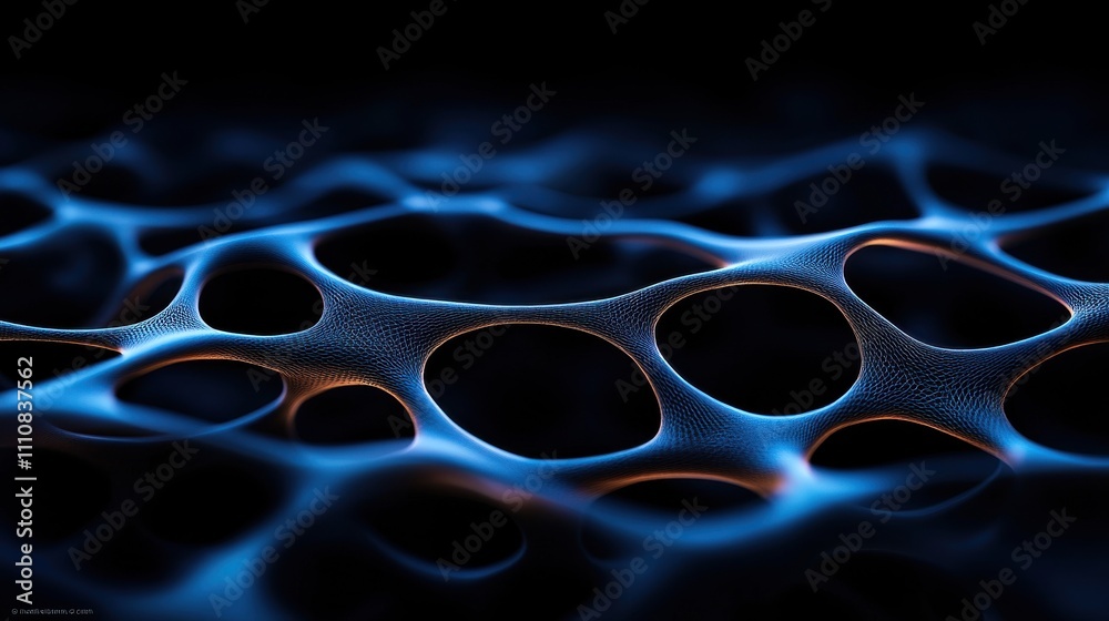 Leinwandbilder a mesmerizing abstract image featuring interconnected blue cells or bubbles against a dark backgroun