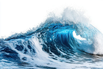 A powerful ocean wave crashing with vibrant blue and white foam, capturing nature's energy.