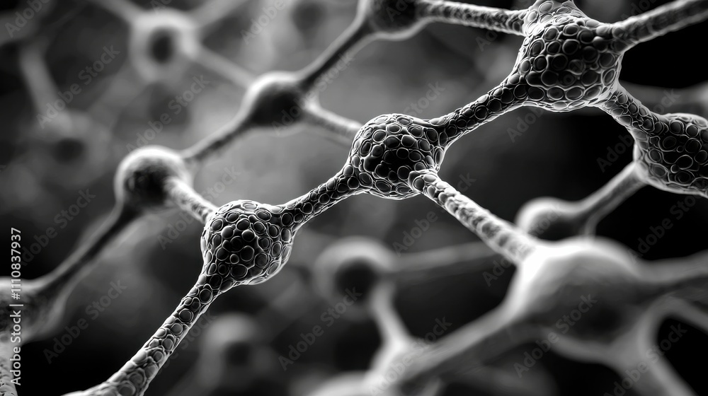 Leinwandbilder a close-up view of interconnected molecular structures, showcasing a black-and-white abstract repres