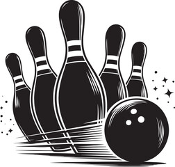 Bowling ball strike pin silhouette vector illustration isolated on a white background