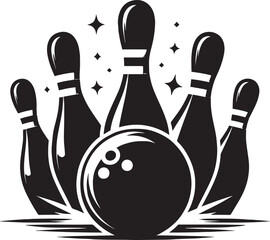 Bowling ball strike pin silhouette vector illustration isolated on a white background
