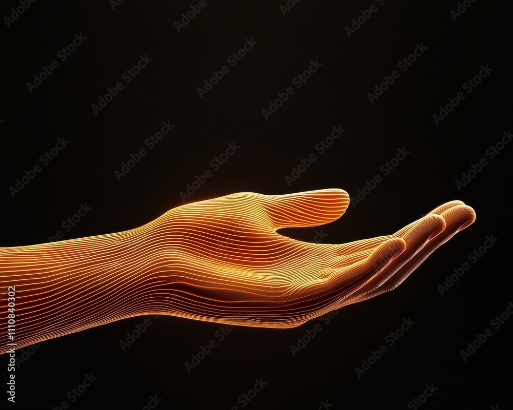 Leinwandbilder a glowing, digital representation of a hand against a dark background, showcasing intricate lines an