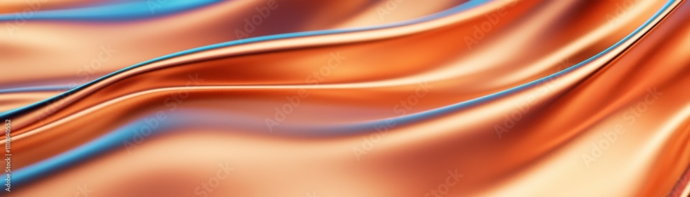 Poster a close-up of flowing, shimmering fabric in warm tones of orange and copper, showcasing smooth curve