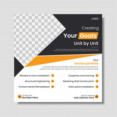 Construction social media post design, creative modern social media post design template