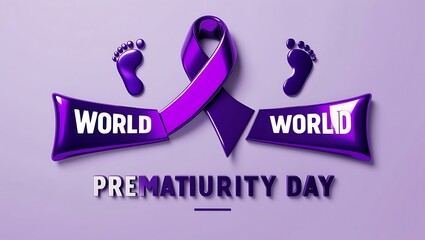 Obraz premium World Prematurity Day Purple Ribbon with Footprints Design